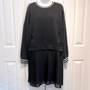TWINS Black Long Sleeve Accordion Skirt  Dress European Brand Size L NWOT